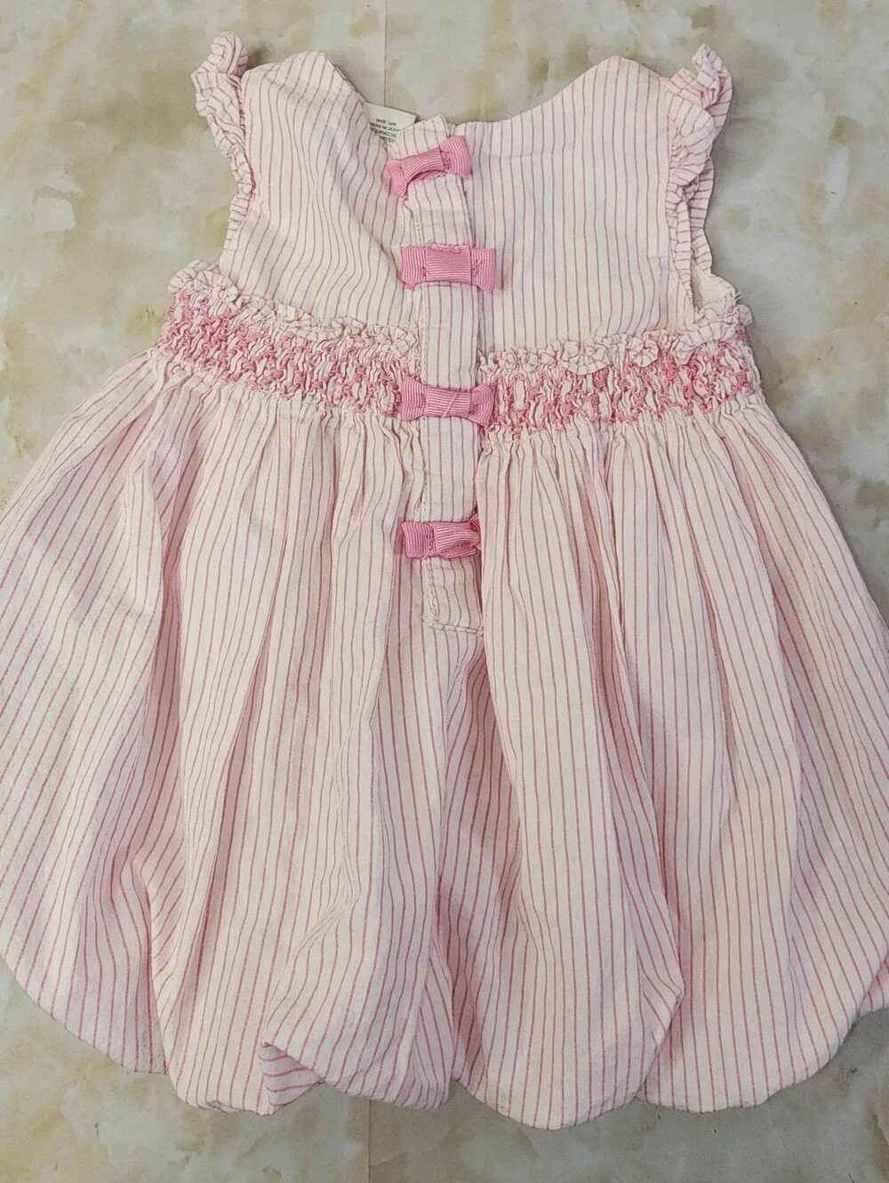Vintage First Impressions Pink Striped Bubble Dress with Green Bow